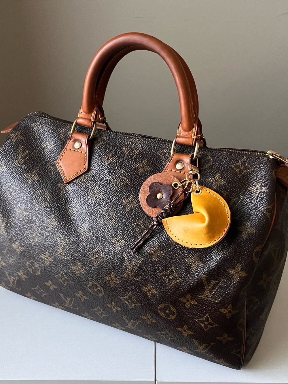 Authentic Louis Vuitton Vintage Speedy 30 Fortune Cookie Leather Purse Charm